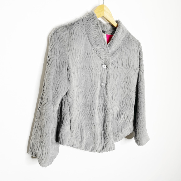 Patagonia Snow Jacket Shawl Wavy Fleece Gray fleece minky women's S SMALL - Picture 3 of 5